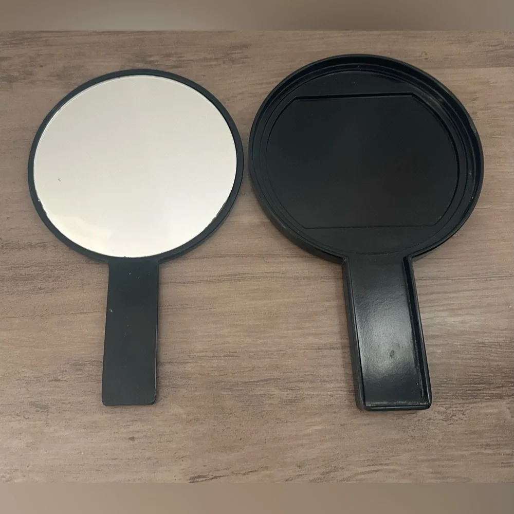 Vintage‎ Otagiri Nesting Floral Hand Mirror Handles Black Lacquer 6” Diameter.